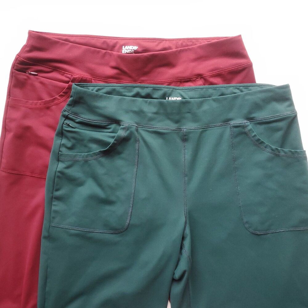 Lands End Pull On Pants L/T 14-16 Lot of 2 Red Green 5 Pocket Straight Stretch